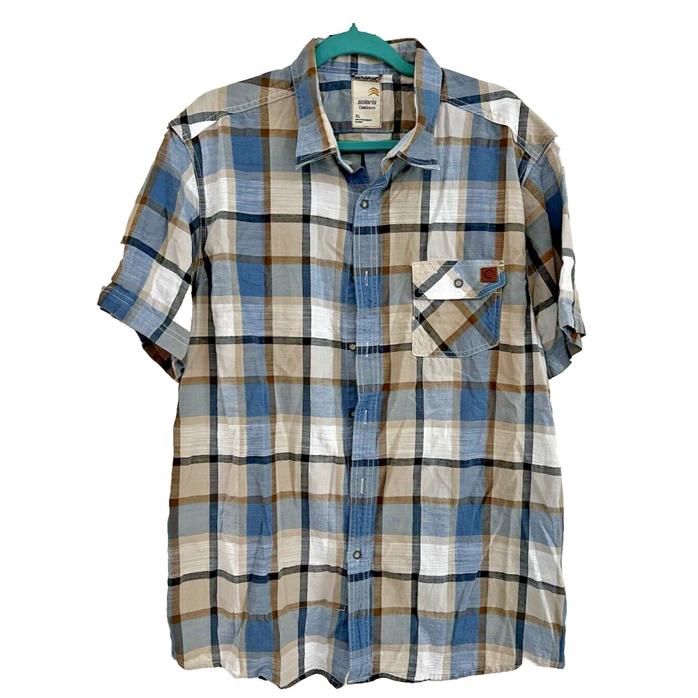 Solaris Outdoors Short Sleeve Plaid Lyocell Cotton Button Up Men's Size XLarge